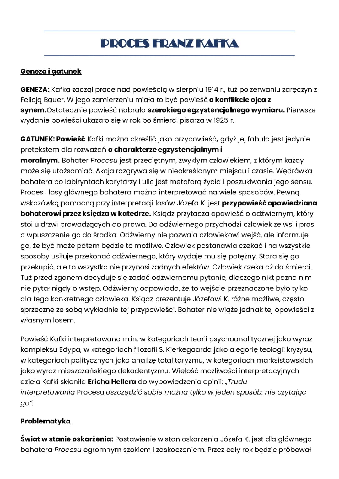 Wprowadzenie do Procesu F.Kafki