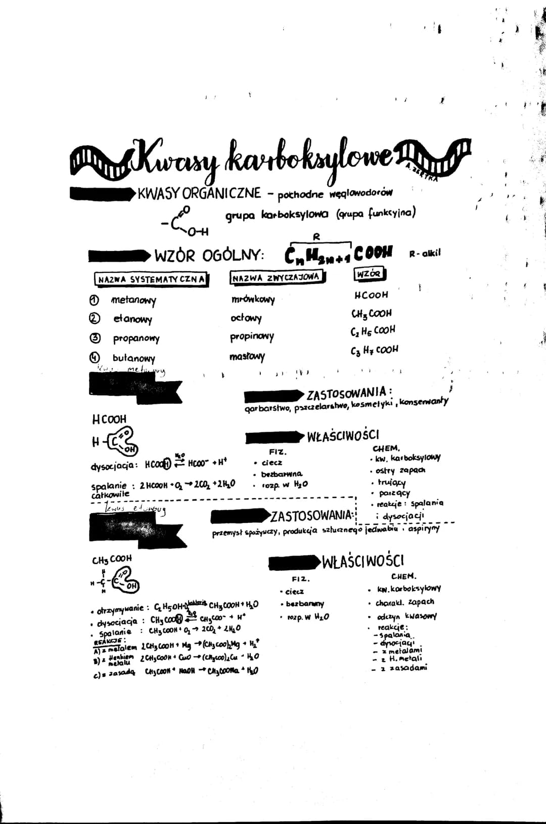 Kwasy karboksylowe
►KWASY ORGANICZNE - pochodne węglowodorów
grupa karboksylowa (grupa funkcyjna)
0 metanowy
(2)
etanowy
(3
NAZWA SYSTEMATY 