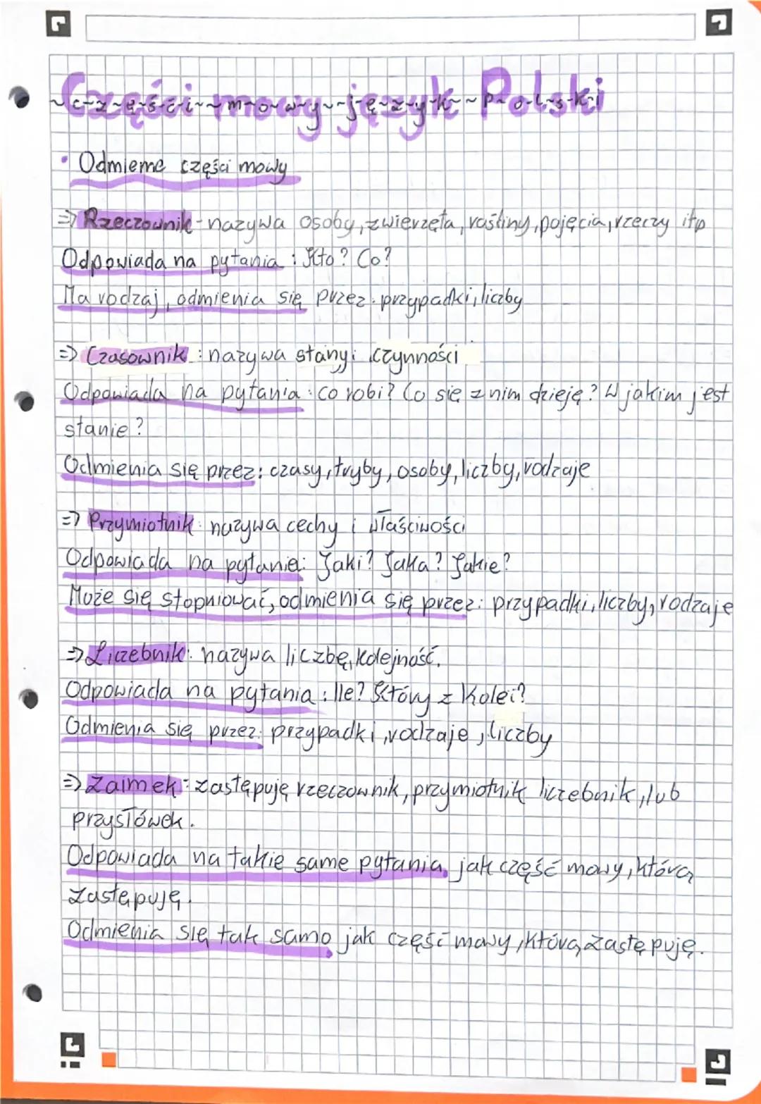 Części Mowy w Języku Polskim - Materiał do Nauki
