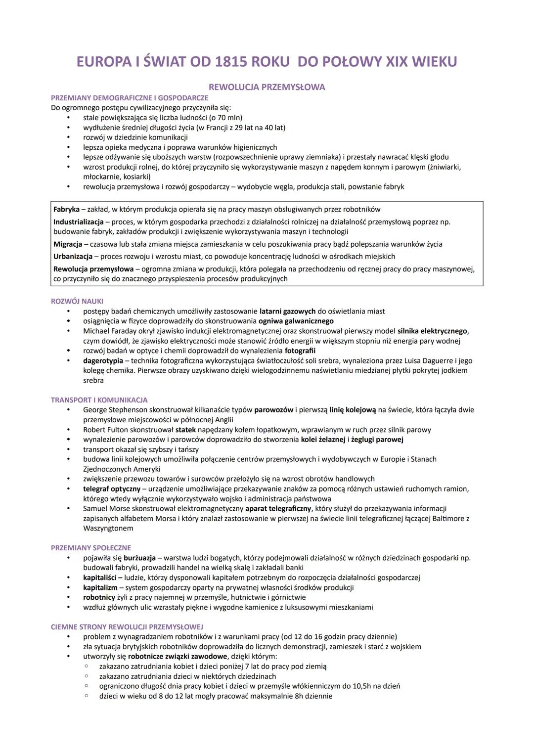 # EUROPA I ŚWIAT OD 1815 ROKU DO POŁOWY XIX WIEKU

PRZEMIANY DEMOGRAFICZNE I GOSPODARCZE

REWOLUCJA PRZEMYSŁOWA

Do ogromnego postępu cywili