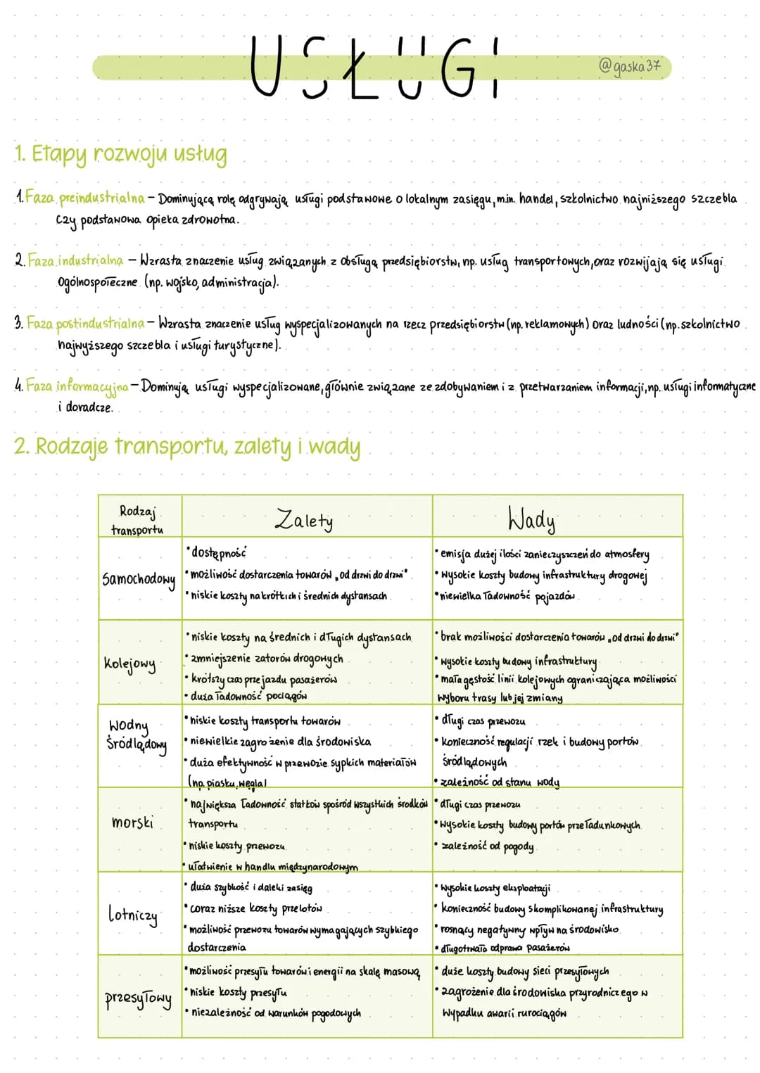 
<p>Faza preindustrialna - Dominującą rolę odgrywają usługi podstawowe o lokalnym zasięgu, m.in. handel, szkolnictwo, oraz podstawowa opieka
