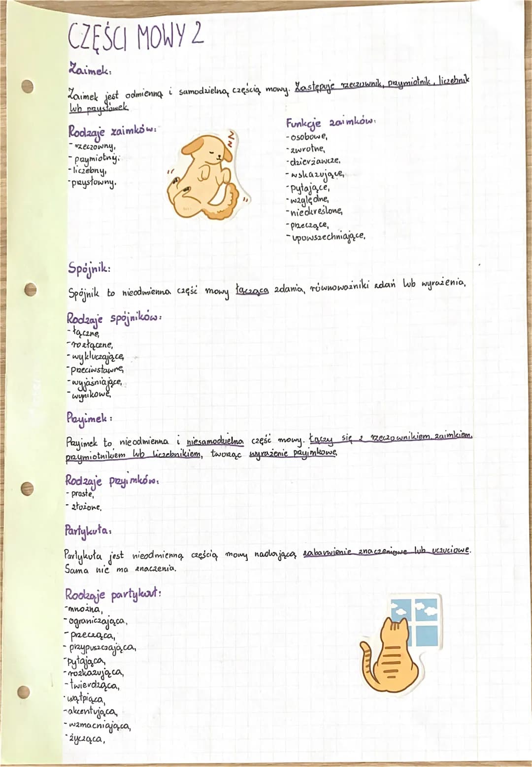 CZĘŚCI MOWY
Rzeczownik:
Rzeczownik odmienia się przez przypadki i liczby. Odpowiada na
osoby, rezy, zwierzęta, vośliny, miejsca, pojęcia, zj