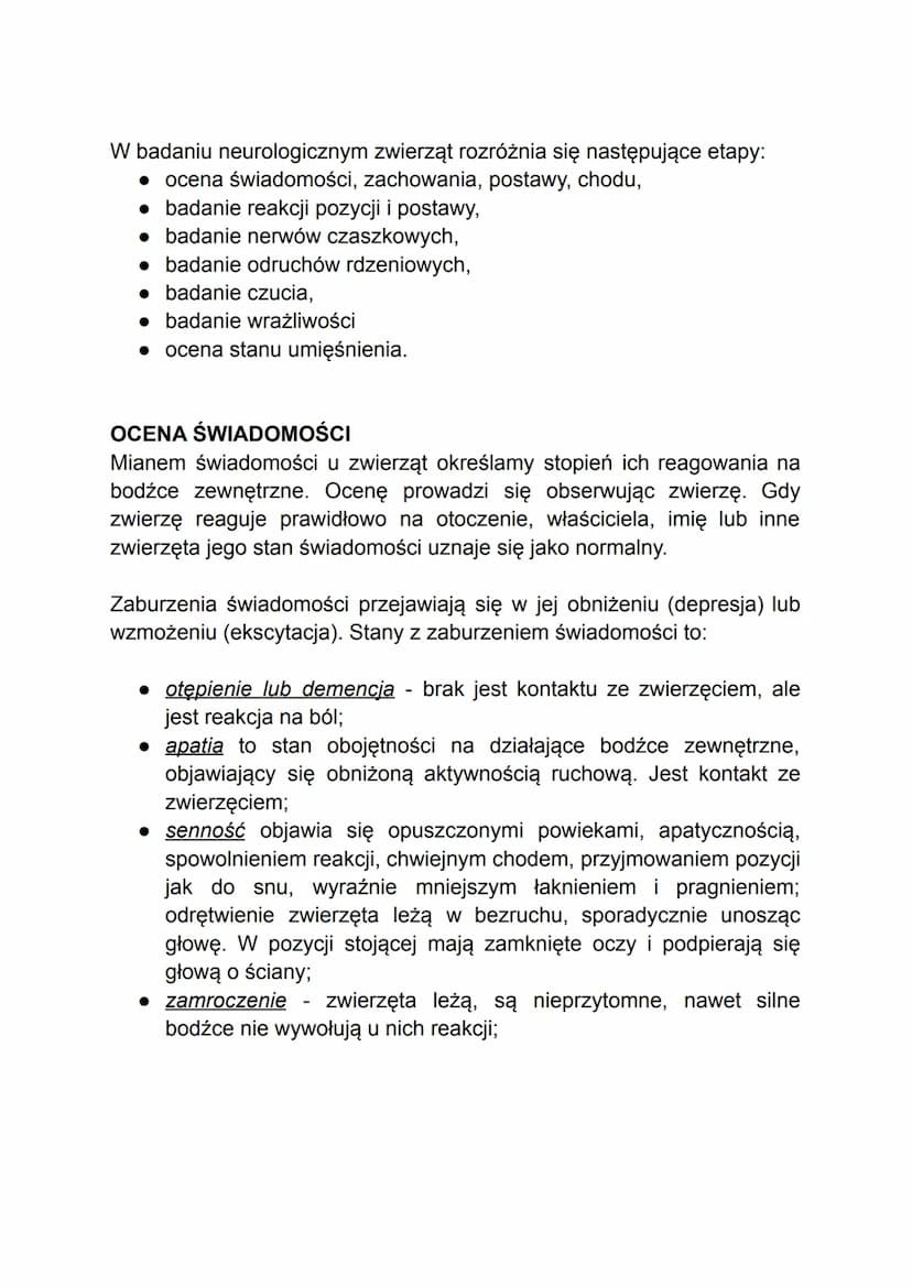 DIAGNOSTYKA UKŁADU NERWOWEGO
W badaniu układu nerwowego bardzo ważne jest przeprowadzenie
szczegółowego wywiadu, w którym należy zwrócić uwa