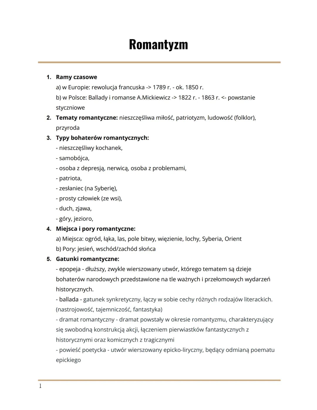1
Romantyzm
1. Ramy czasowe
a) w Europie: rewolucja francuska -> 1789 r. - ok. 1850 r.
b) w Polsce: Ballady i romanse A. Mickiewicz -> 1822 