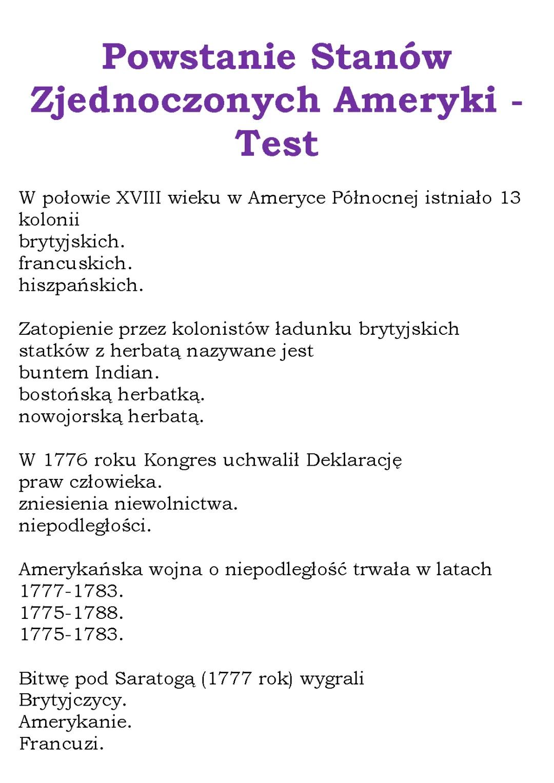 Krótka Historia USA: Powstanie Stanów Zjednoczonych Ameryki w Skrócie - Klasa 6