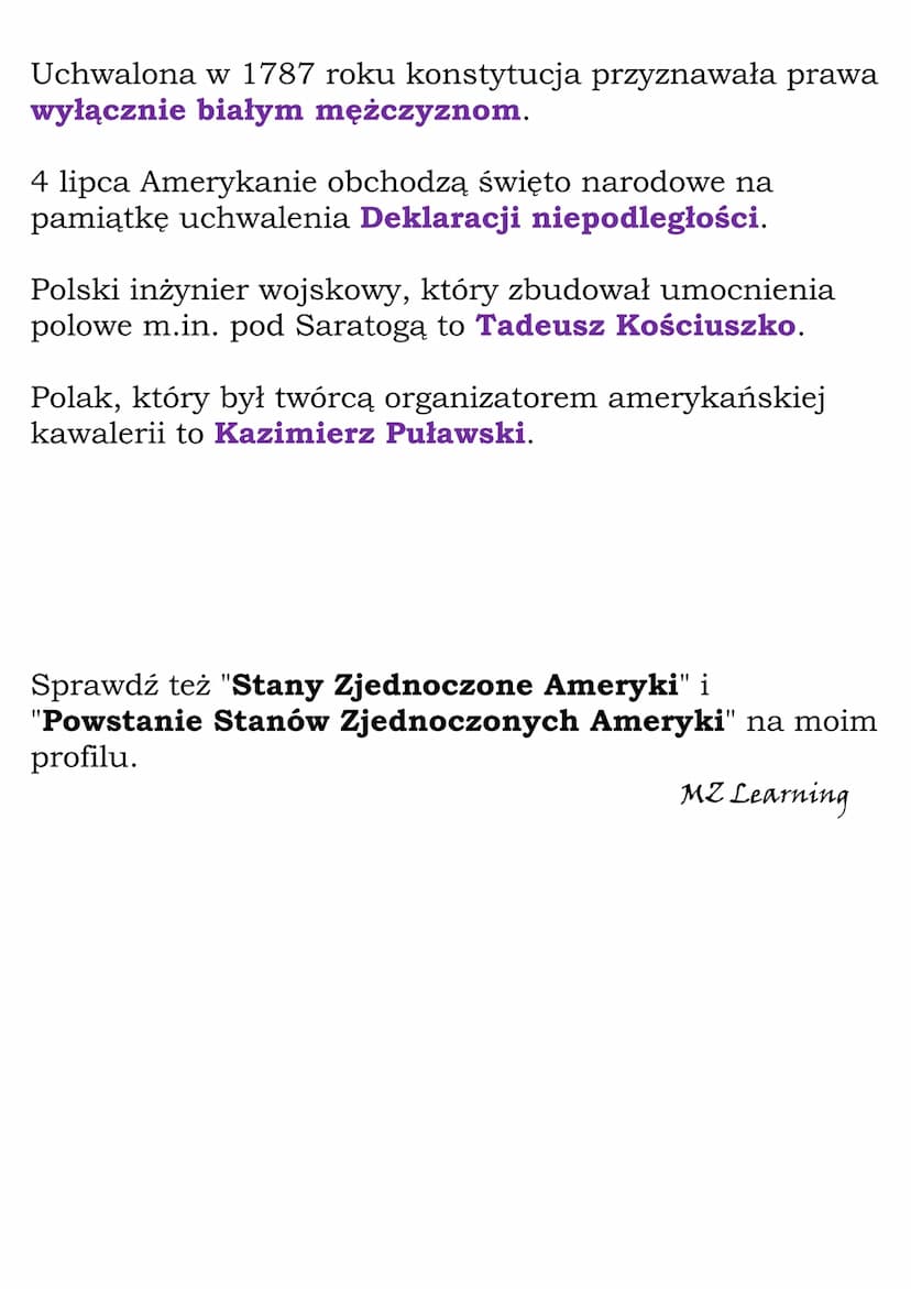 Powstanie Stanów
Zjednoczonych Ameryki -
Test
W połowie XVIII wieku w Ameryce Północnej istniało 13
kolonii
brytyjskich.
francuskich.
hiszpa