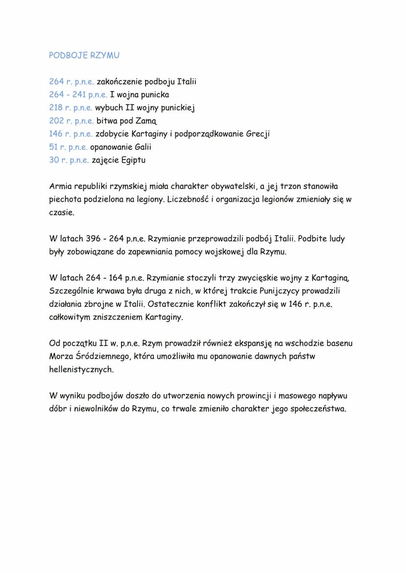REPUBLIKA RZYMSKA
753 r. p.n.e. założenie Rzymu
509 r. p.n.e. wprowadzenie republiki
494 r. p.n.e. powołanie urzędu trybuna ludowego
449 r. 