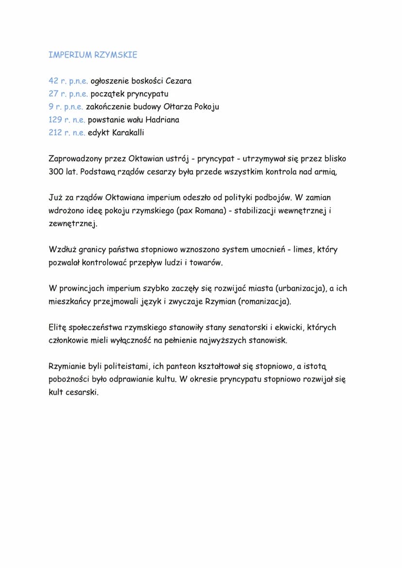 REPUBLIKA RZYMSKA
753 r. p.n.e. założenie Rzymu
509 r. p.n.e. wprowadzenie republiki
494 r. p.n.e. powołanie urzędu trybuna ludowego
449 r. 