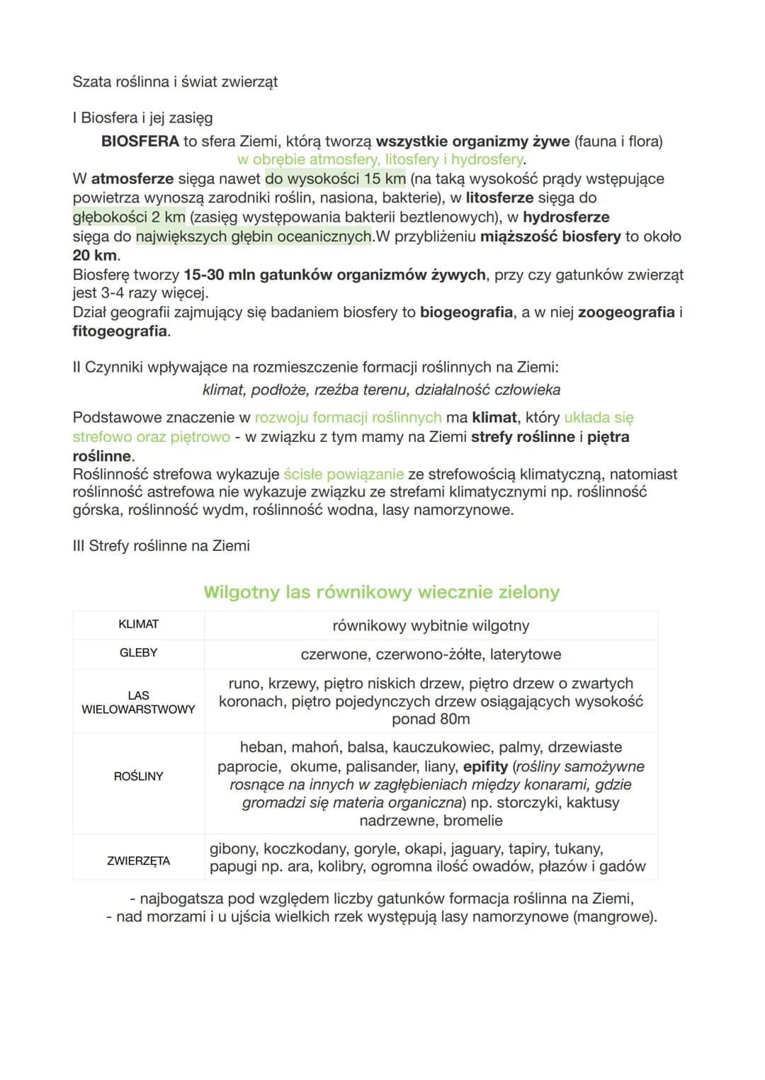 Szata roślinna i świat zwierząt
I Biosfera i jej zasięg
BIOSFERA to sfera Ziemi, którą tworzą wszystkie organizmy żywe (fauna i flora)
w obr
