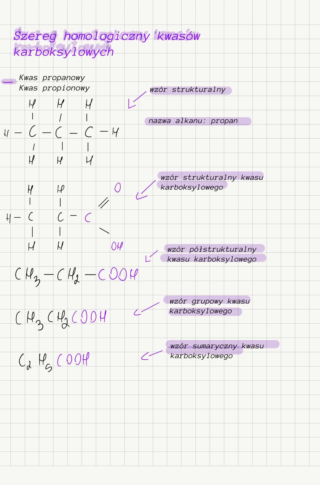 Szereg homologiczny kwasów
karboksylowych
Kwas etanowy
Kwas octowy
H
H
|
M - C
1
M
|
H
|
с
|
M
C
·C
//
\
M
O
OH
CH₂ - COOM
CH3COOH
-H
Wzór s