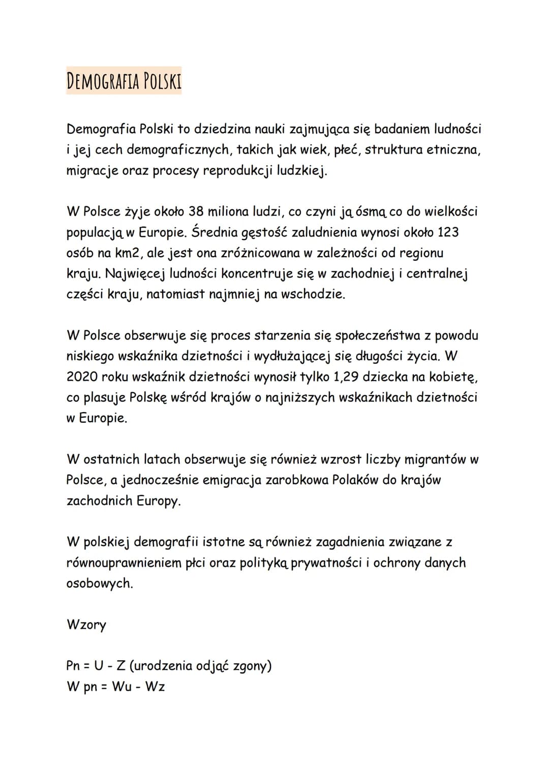 DEMOGRAFIA POLSKI
Demografia Polski to dziedzina nauki zajmująca się badaniem ludności
i jej cech demograficznych, takich jak wiek, płeć, st