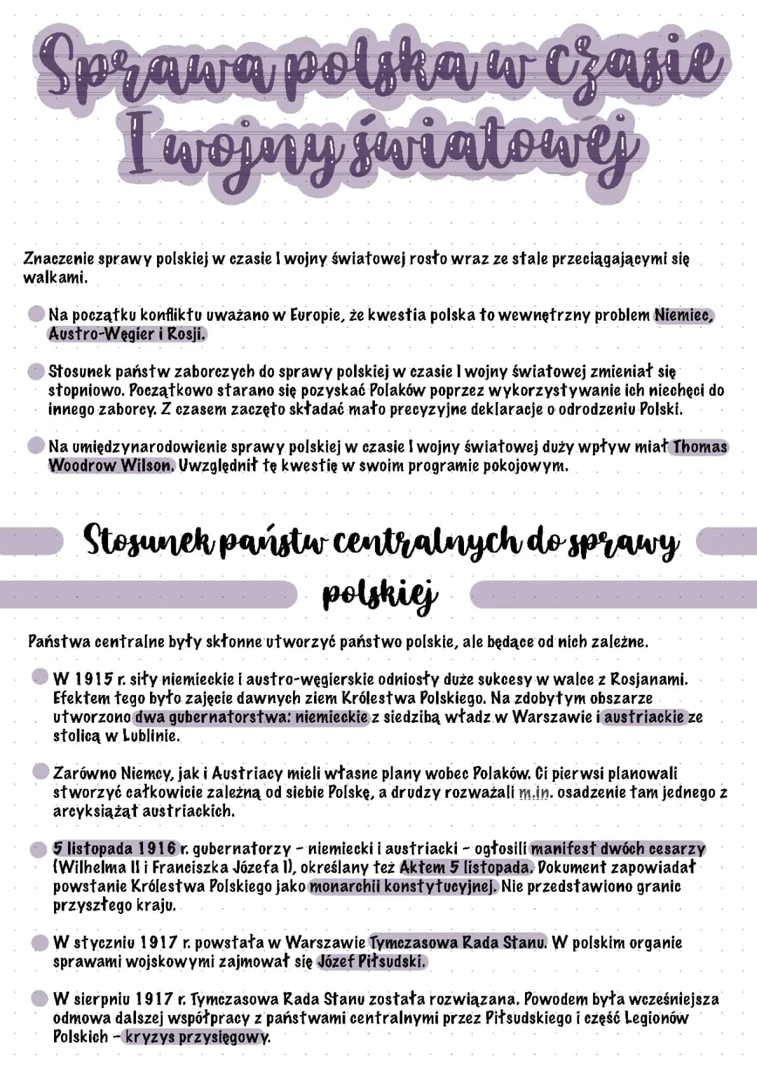 sprawa Polska w czasie 1 wojny św 