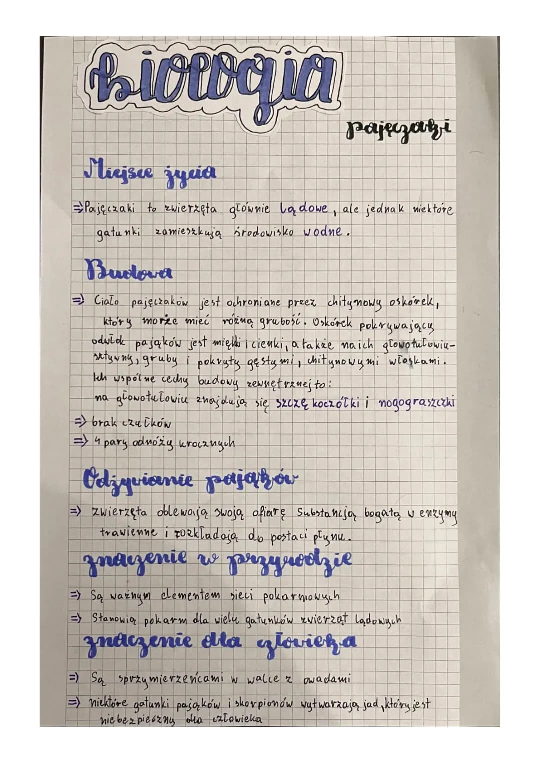 Biologia- pajęczaki klasa 6