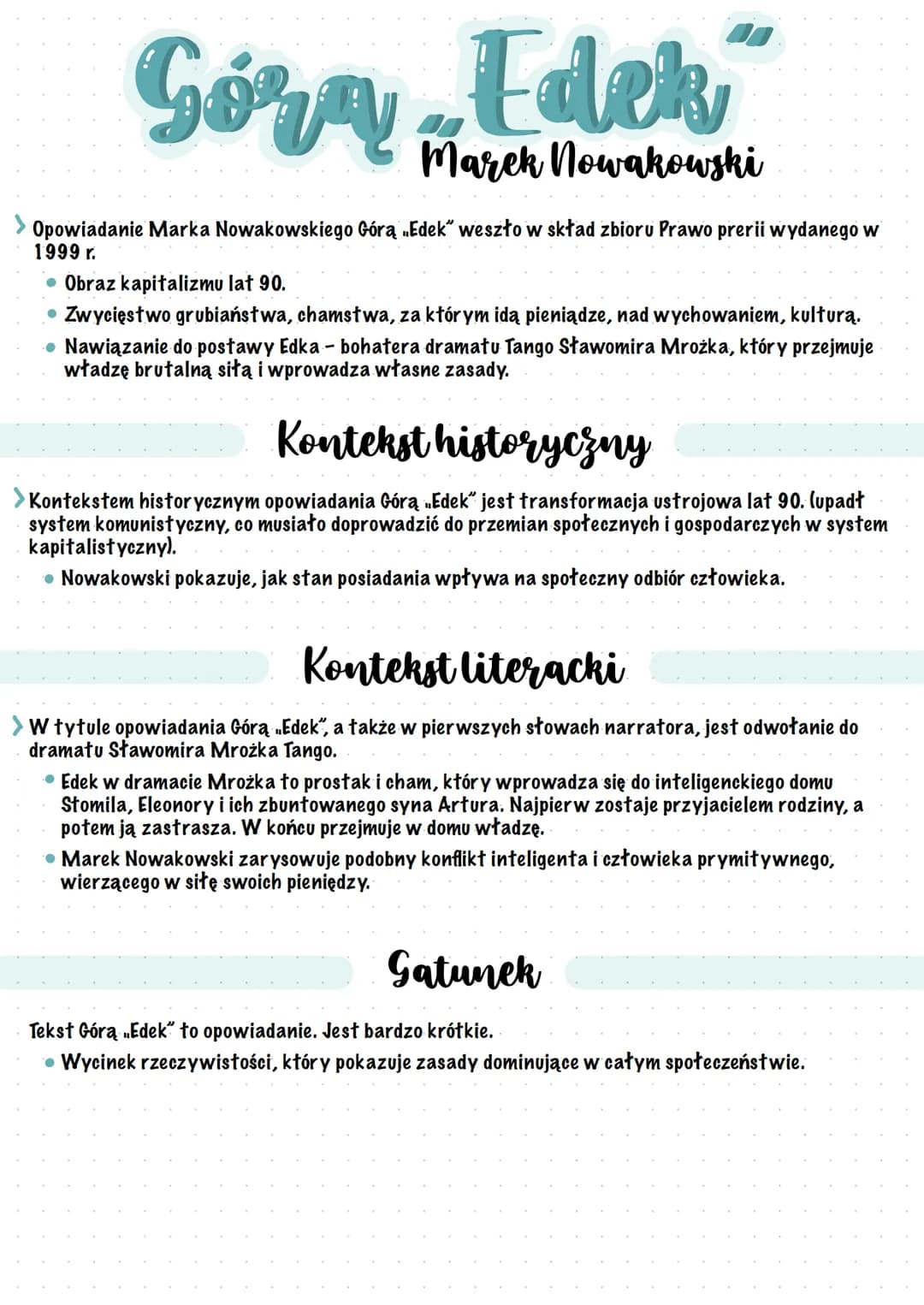 Gora - Edek
Marek Nowakowski
Opowiadanie Marka Nowakowskiego Górą Edek" weszło w skład zbioru Prawo prerii wydanego w
1999 r.
• Obraz kapita