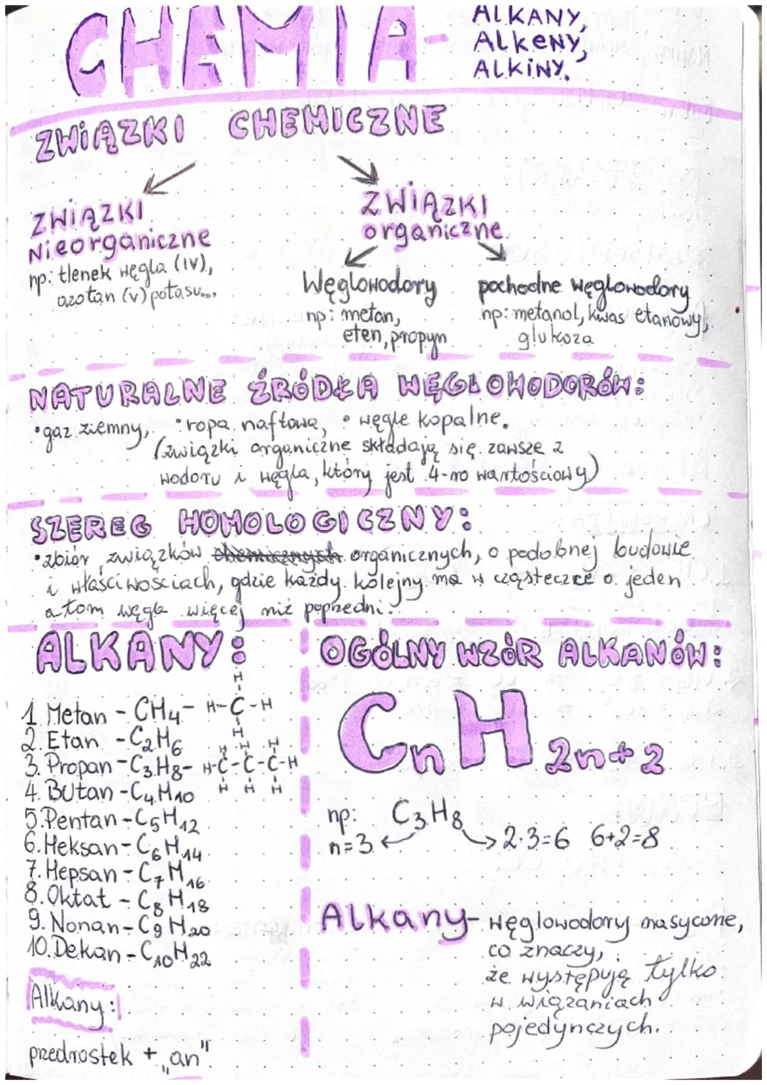 CHEMIA
ZWIĄZKI CHEMICZNE
ZWIĄZKI
Nieorganiczne
np: tlenek węgla (IV),
azotan (v) potasu..
NATURALNE
• gaz ziemny (związki
1 Metan -CH₂-H-~C-