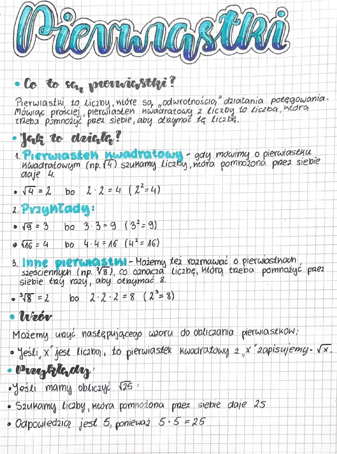 Pievingsthi
• Co to se prenigstki?
D
Pierwiastki to liczby, które są, „odwrotnością działania potęgowania.
Mówiąc prościej, pierwiasten kwad