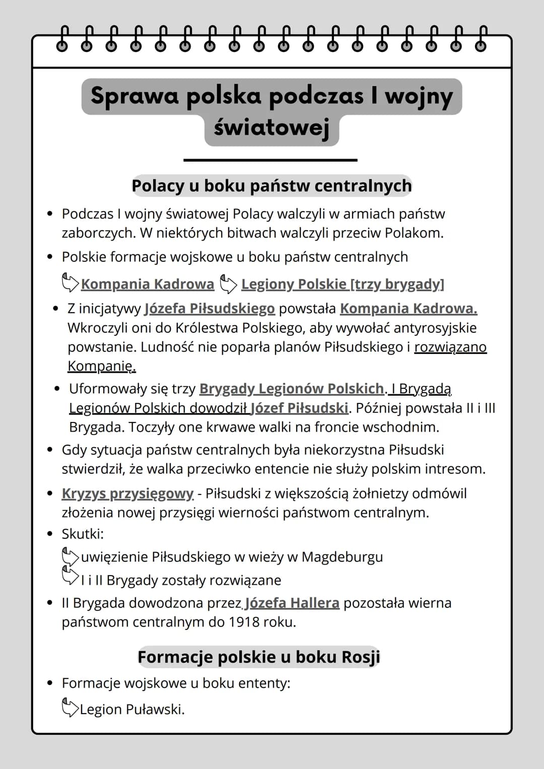 Sprawa polska podczas I wojny
światowej
Polacy u boku państw centralnych
• Podczas I wojny światowej Polacy walczyli w armiach państw
zaborc