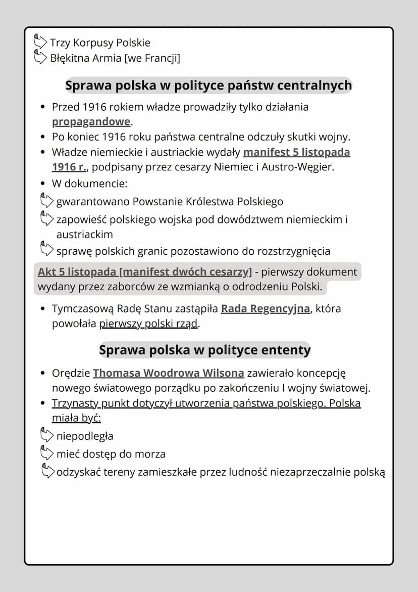 Sprawa polska podczas I wojny
światowej
Polacy u boku państw centralnych
• Podczas I wojny światowej Polacy walczyli w armiach państw
zaborc