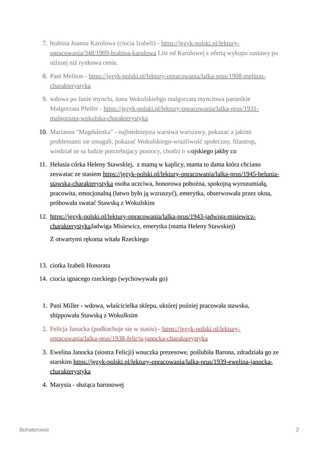 
<h2 id="lalkabohaterowiepierwszoplanowi">Lalka - bohaterowie pierwszoplanowi</h2>
<ol>
<li><strong>Izabela Łęcka</strong> - arystokratka, c