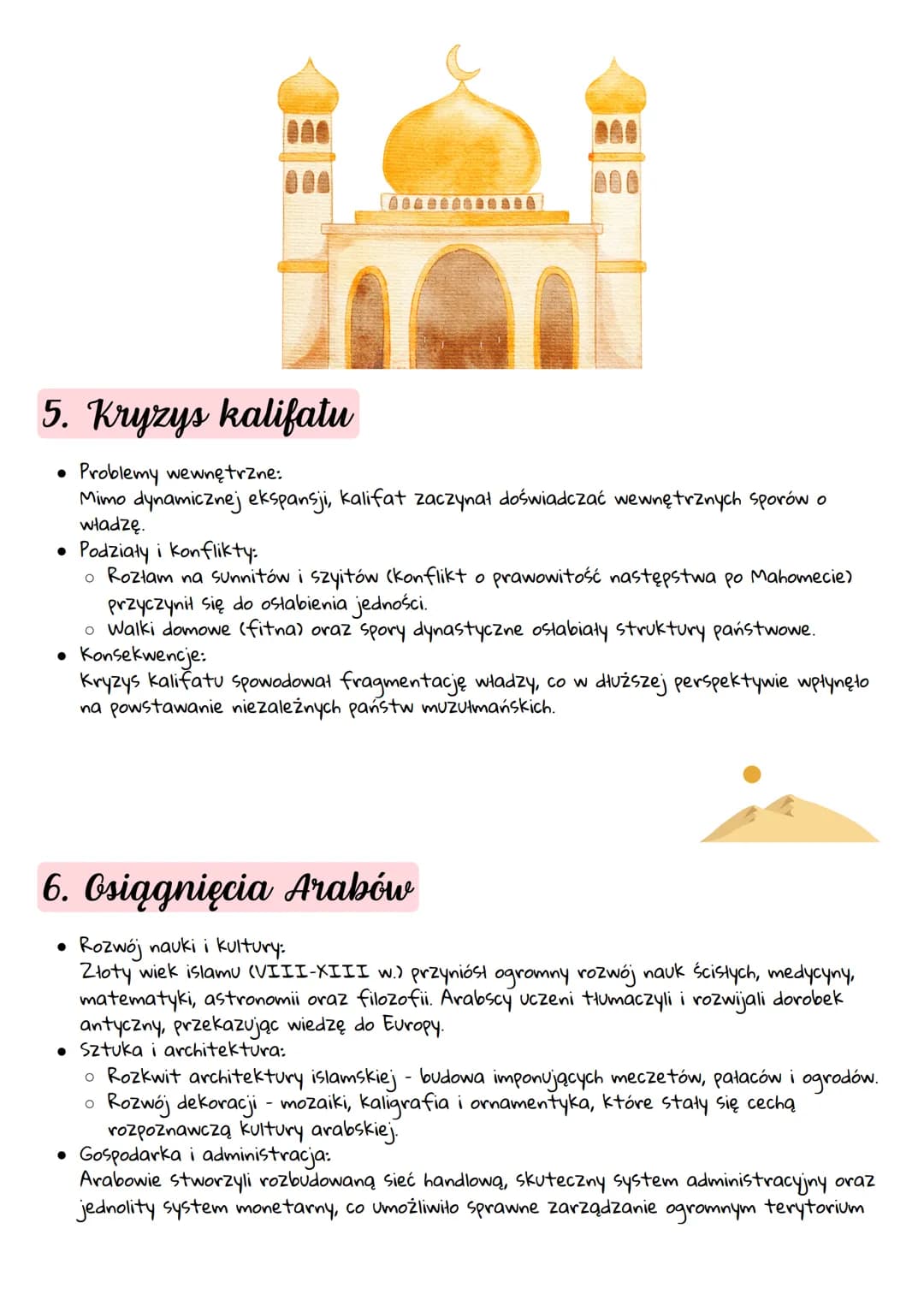 # Narodziny Islamu i Podboje Arabów

1. Mahomet i jego religia

* Życiorys i kontekst historyczny:
Mahomet (ok. 570-632) urodził się w Mekce