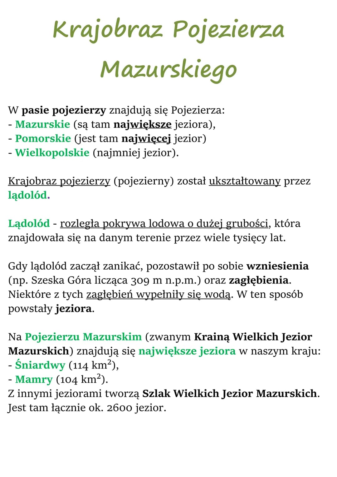 Krajobraz Pojezierza
Mazurskiego
W pasie pojezierzy znajdują się Pojezierza:
- Mazurskie (są tam największe jeziora),
- Pomorskie (jest tam 