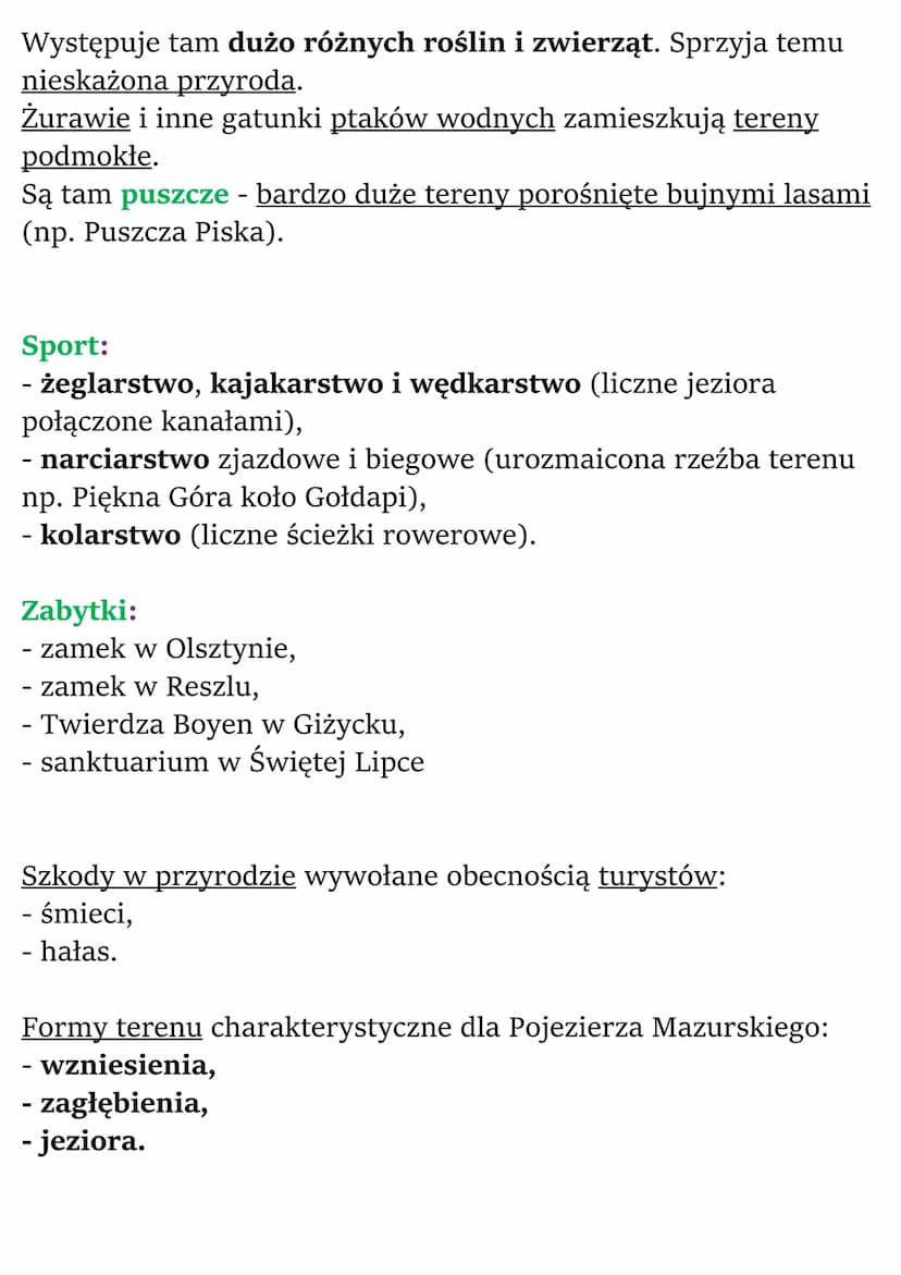 Krajobraz Pojezierza
Mazurskiego
W pasie pojezierzy znajdują się Pojezierza:
- Mazurskie (są tam największe jeziora),
- Pomorskie (jest tam 