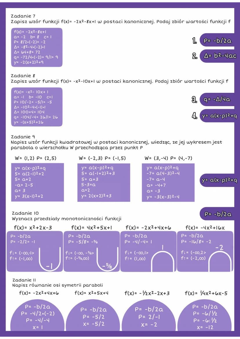 FUNKCJA KWADRATOWA
Zadanie l
Sprawdź który z poniższych punktów należy do wykresu funkcji y=-²/x²
X Y
A (-6,-8) B (-6,-16) C (-6, 24) D (-6,