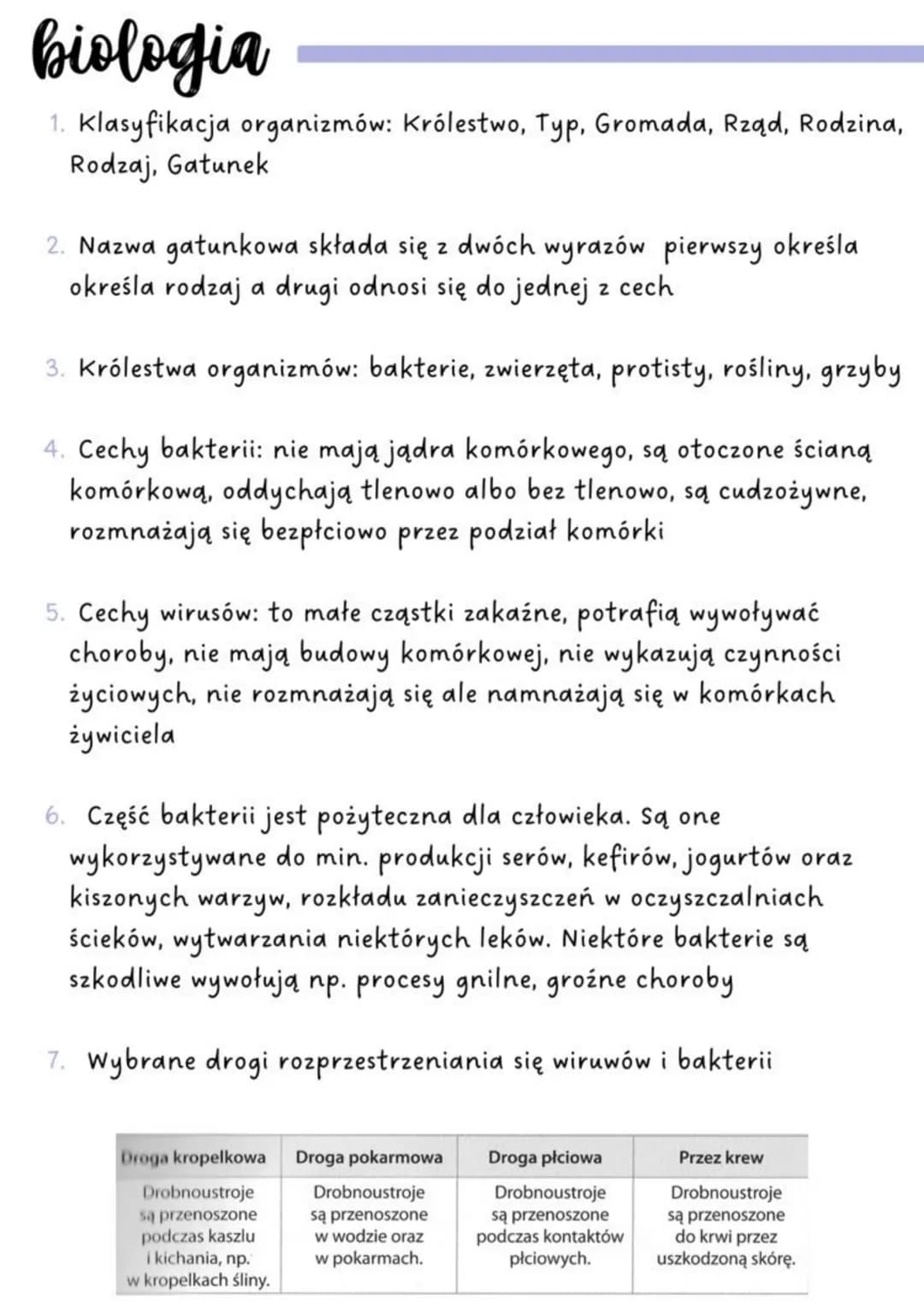 biologia
1. Klasyfikacja organizmów: Królestwo, Typ, Gromada, Rząd, Rodzina,
Rodzaj, Gatunek
2. Nazwa gatunkowa składa się z dwóch wyrazów p