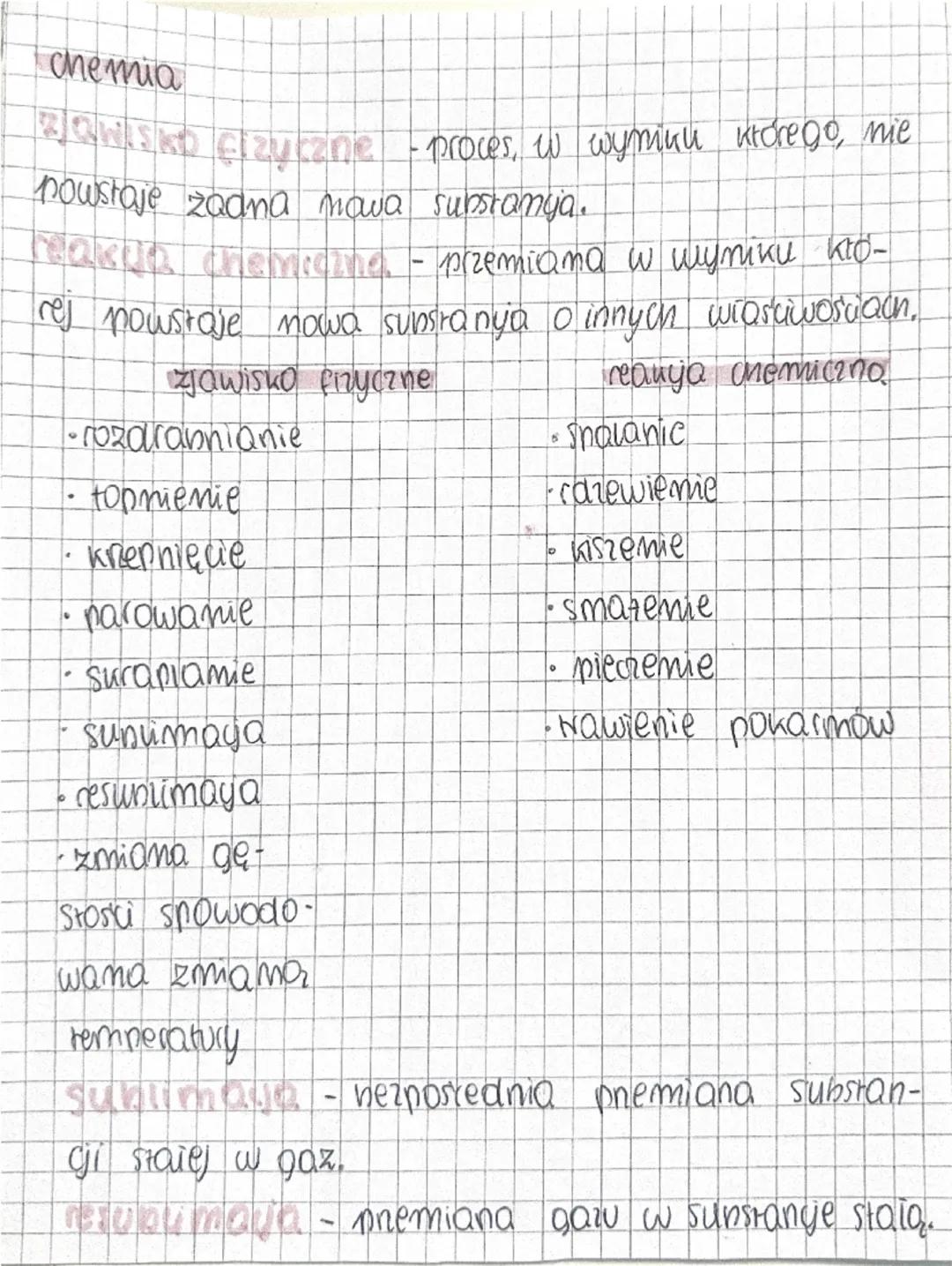 Ichemia
ROWSK Czuczne - proces, w wyniku którego mie
powstaje zadna mawa substamija.
reakcja chemiczne - przemiana w wyniku kto-
rej powstaj
