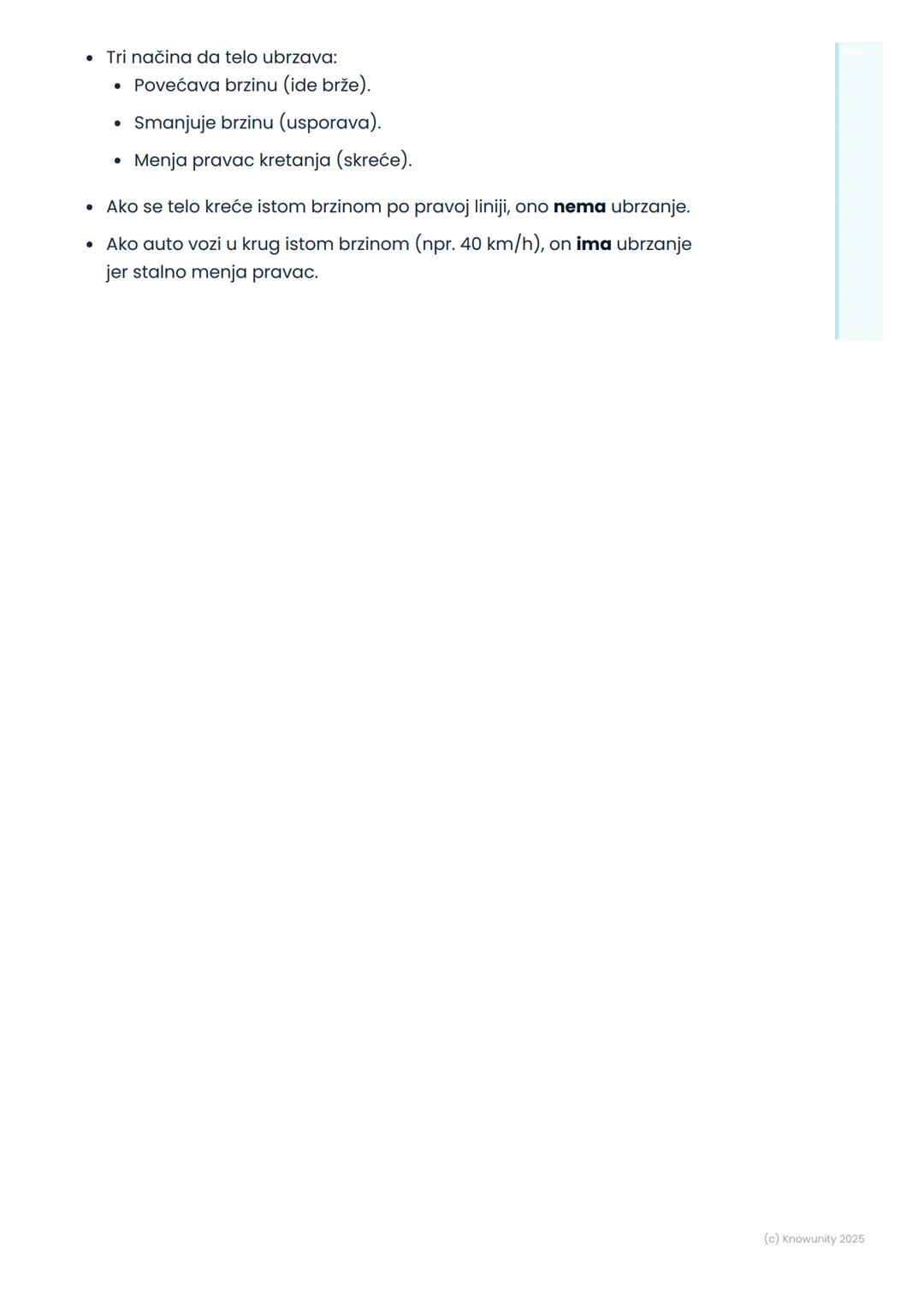 # Ubrzanje (kvalitativno)

Uvod: Kretanje nije uvek isto

Do sada smo učili o ravnomernom kretanju, gde se telo kreće istom
brzinom sve vrem