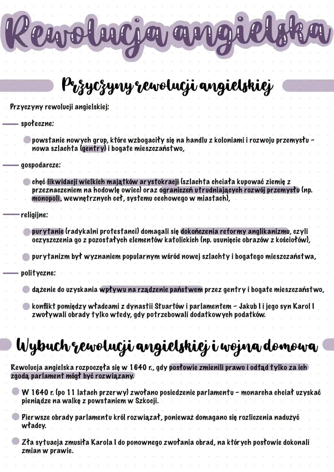 Rewolucja angielska
Przyczyny rewolucji angielskiej
Przyczyny rewolucji angielskiej:
społeczne:
powstanie nowych grup, które wzbogaciły się 