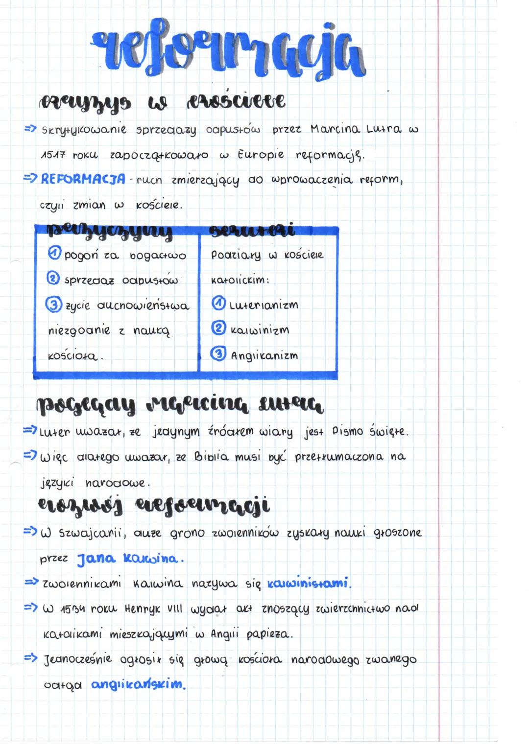 reformacja
overyzys w ersscieve
=>Skrytykowanie sprzedazy oapustów przez Marcina Lutra w
1517 roku zapoczątkowało w Europie reformację.
=> R