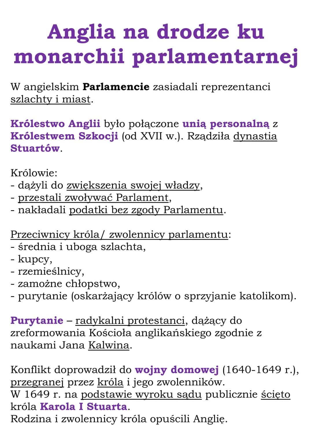 Anglia na drodze ku
monarchii parlamentarnej
W angielskim Parlamencie zasiadali reprezentanci
szlachty i miast.
Królestwo Anglii było połącz