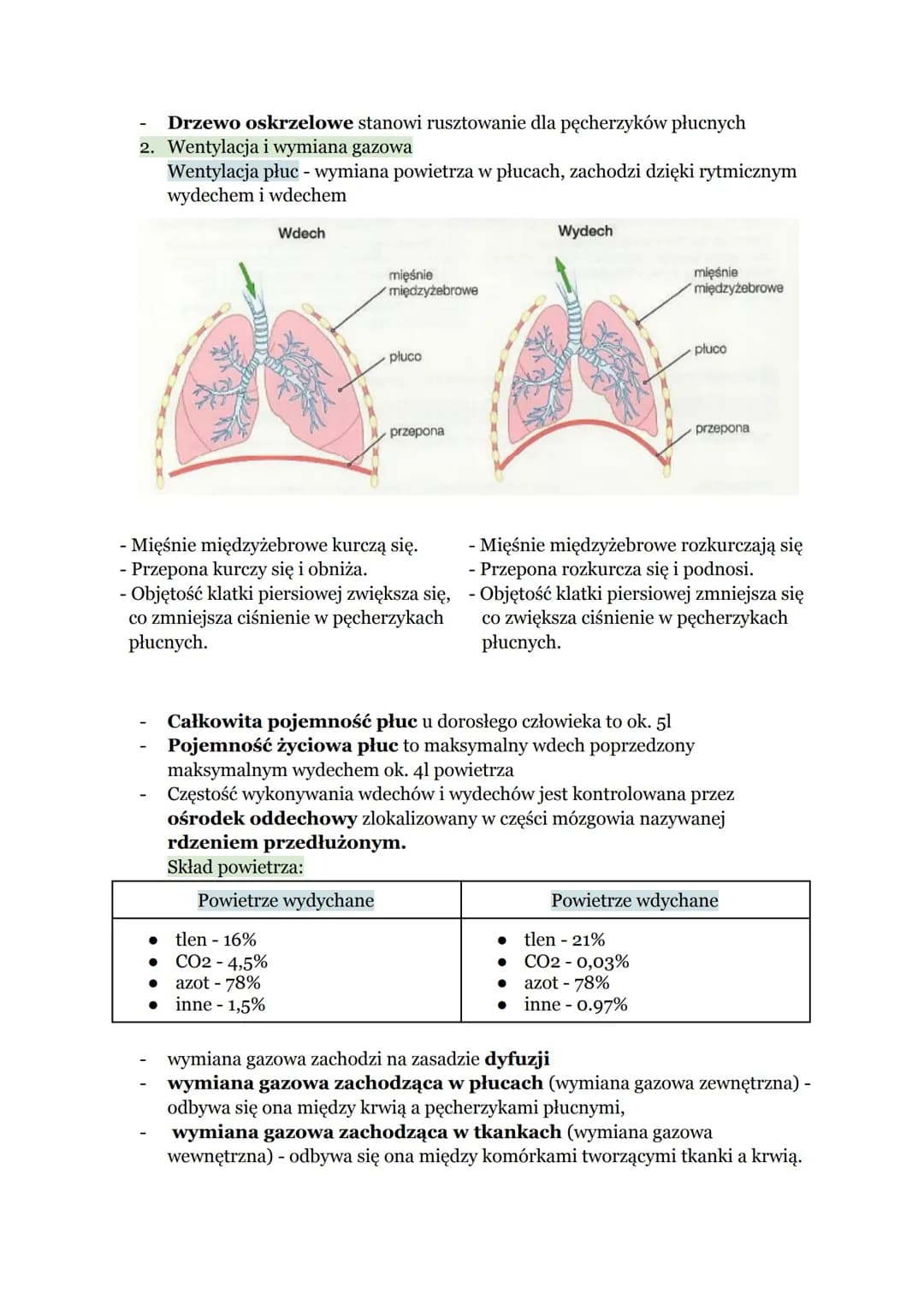 1. Budowa i funkcje układu oddechowego
Drogi oddechowe → odpowiadają za doprowadzenie powietrza do płuc
Płuca → odpowiadają za przeprowadzen