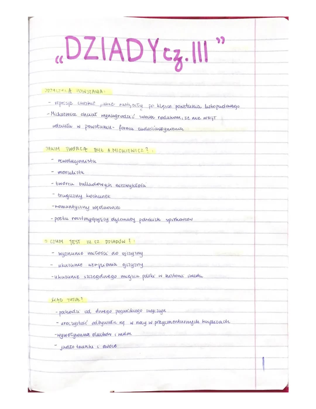 Darmowe notatki z lektury DZIADY cz.3 - Adam Mickiewicz do matury PDF