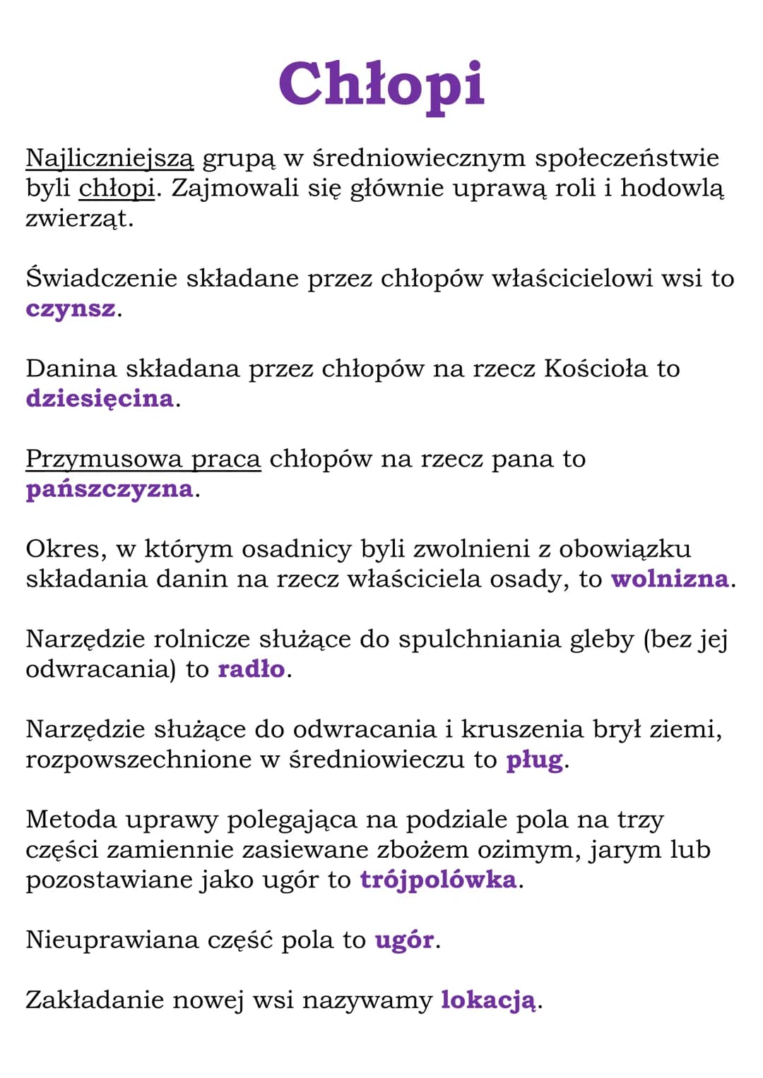 Chłopi
Najliczniejszą grupą w średniowiecznym społeczeństwie
byli chłopi. Zajmowali się głównie uprawą roli i hodowlą
zwierząt.
Świadczenie 