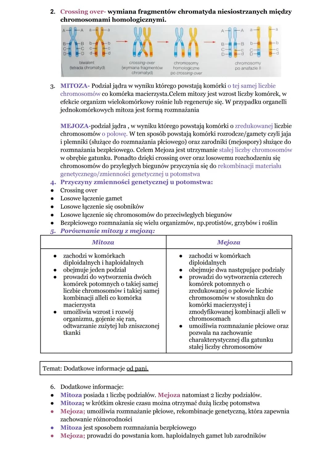 Biologia
Temat: Mitoza.
1. MITOZA:
1 Cykl życiowy trwa od momentu powstania komórki do momentu jej podziału na
dwie komórki potomne można w 