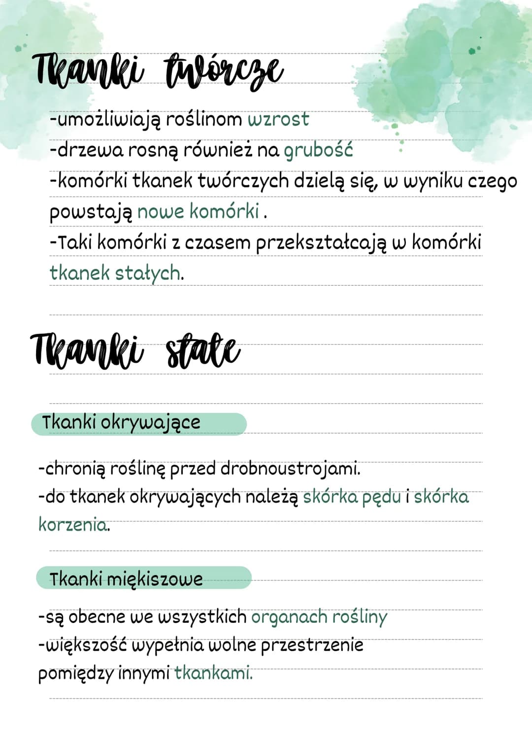 Thanki roślinne
Rośliny są zbudowane z tkanek twórczych i
stałych.
Tkanki twórcze mogą szybko i
regularnie się dzielić. Ich liczba stale
roś
