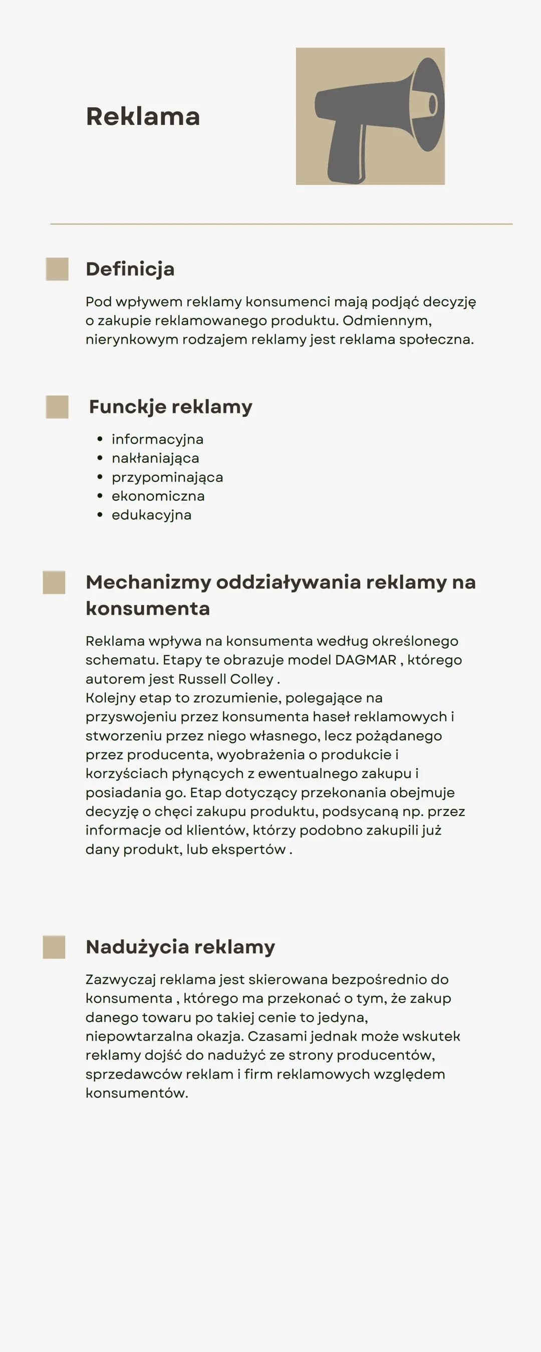 Reklama
Definicja
Pod wpływem reklamy konsumenci mają podjąć decyzję
o zakupie reklamowanego produktu. Odmiennym,
nierynkowym rodzajem rekla