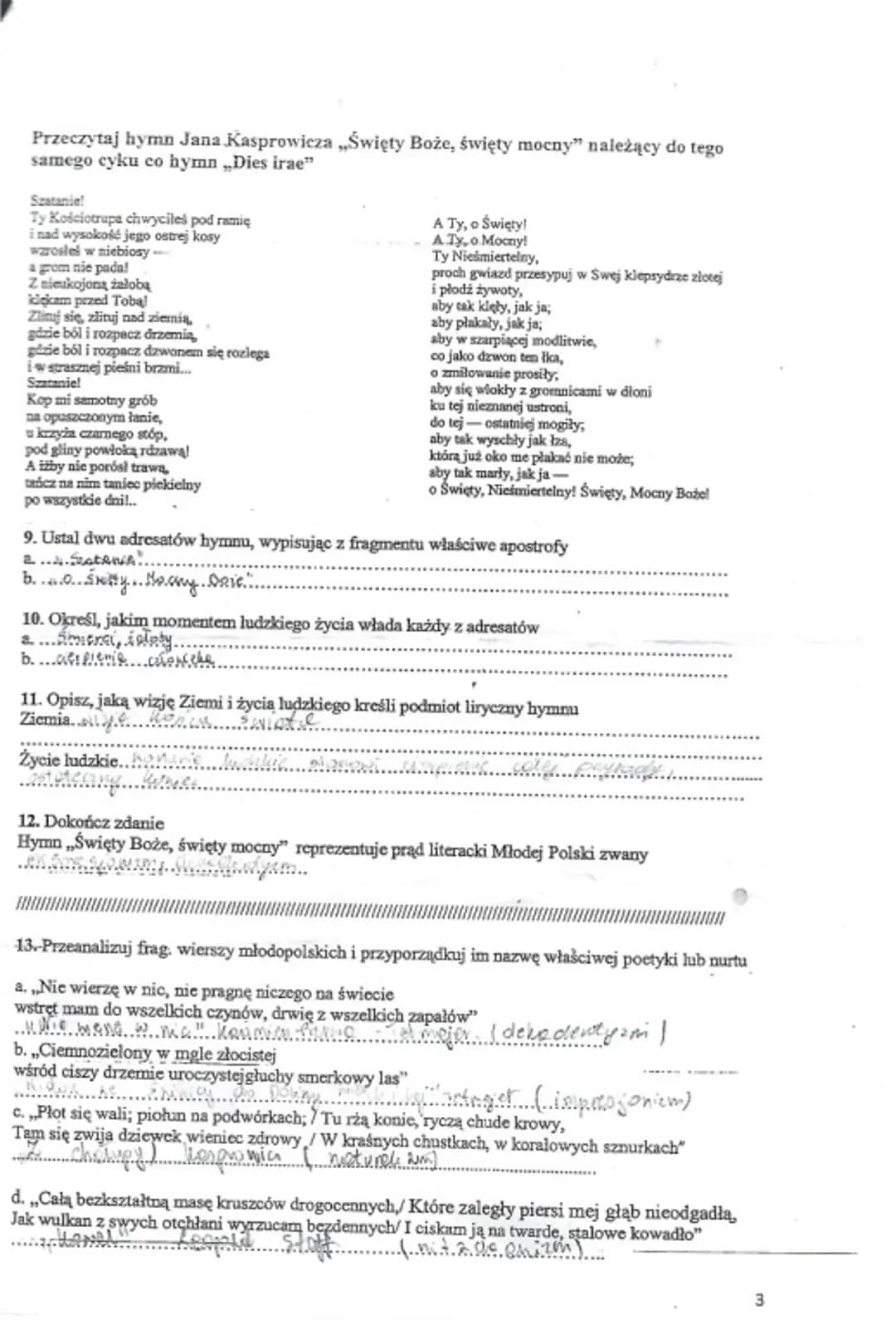 5. Odwołując się do odpowiednich cytatów, sformułuj argument potwierdzający, że w obu sonetach
zastosowano antropomorfizacje krajobrazu
1. d