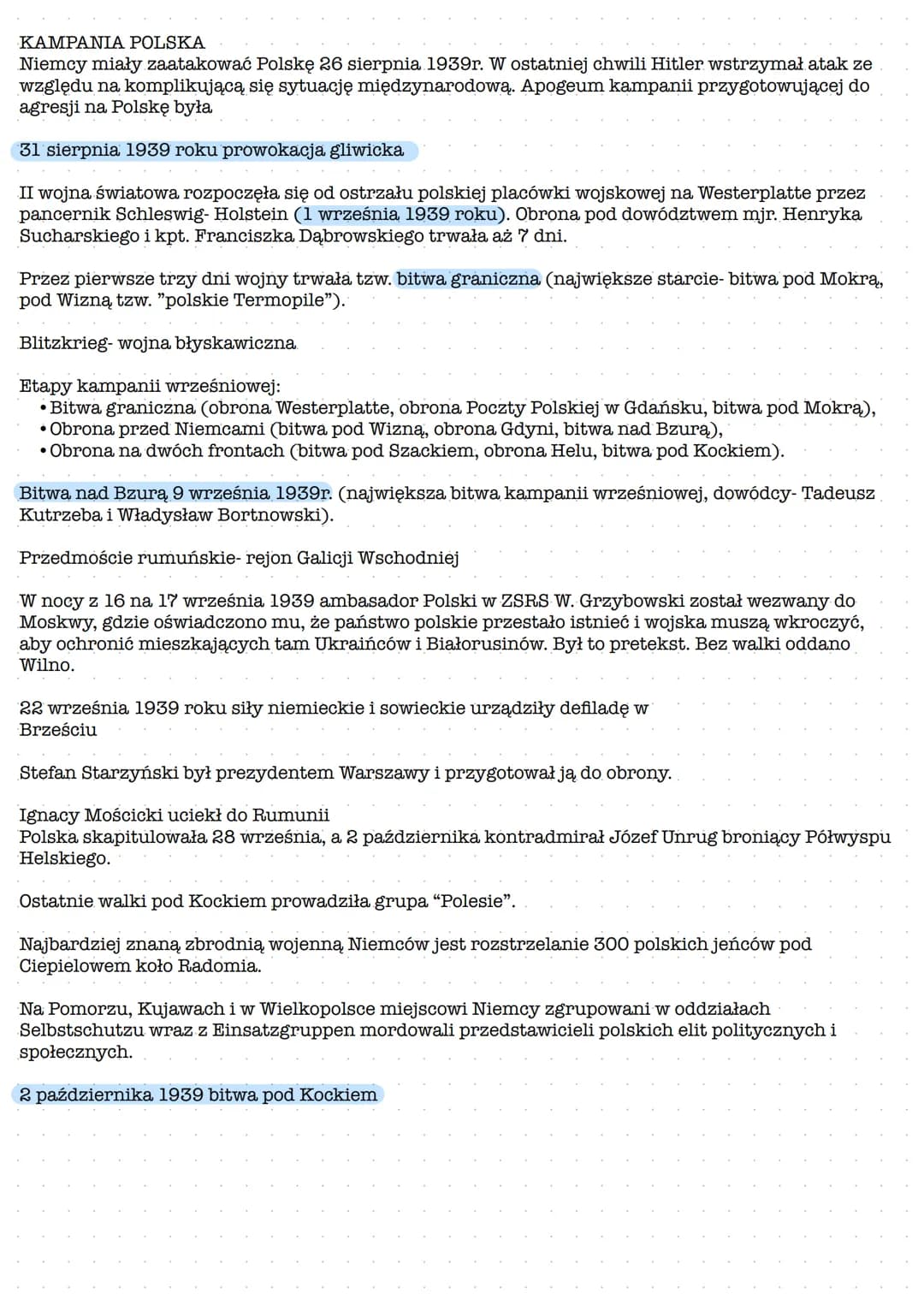 KAMPANIA POLSKA
Niemcy miały zaatakować Polskę 26 sierpnia 1939r. W ostatniej chwili Hitler wstrzymał atak ze
względu na komplikującą się sy