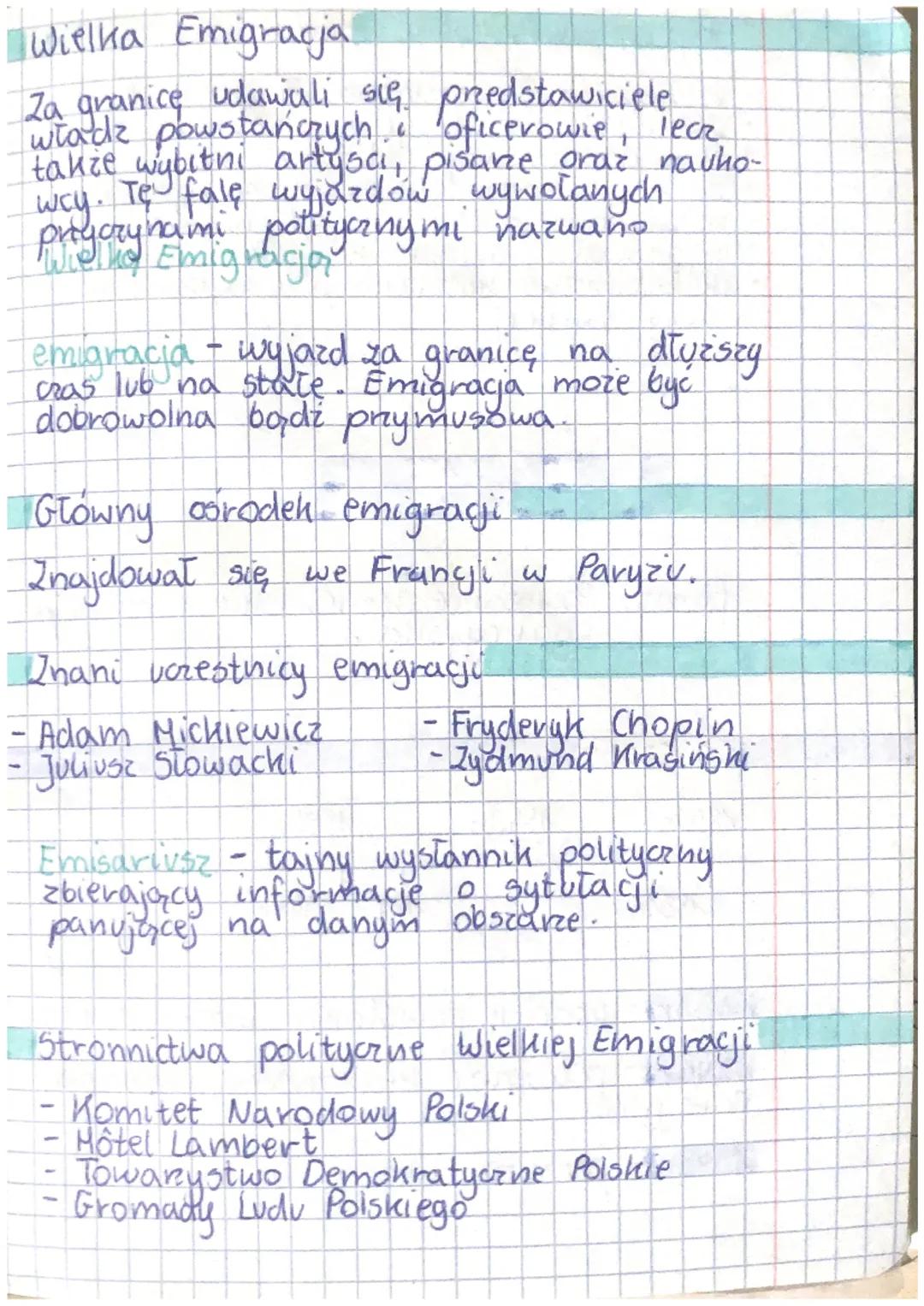 Wielka Emigracja
Za granice udawali się przedstawiciele
władz powstańczych oficerowie
• lear
także wybitni artysa, pisarze oraz nauho-
Te fa