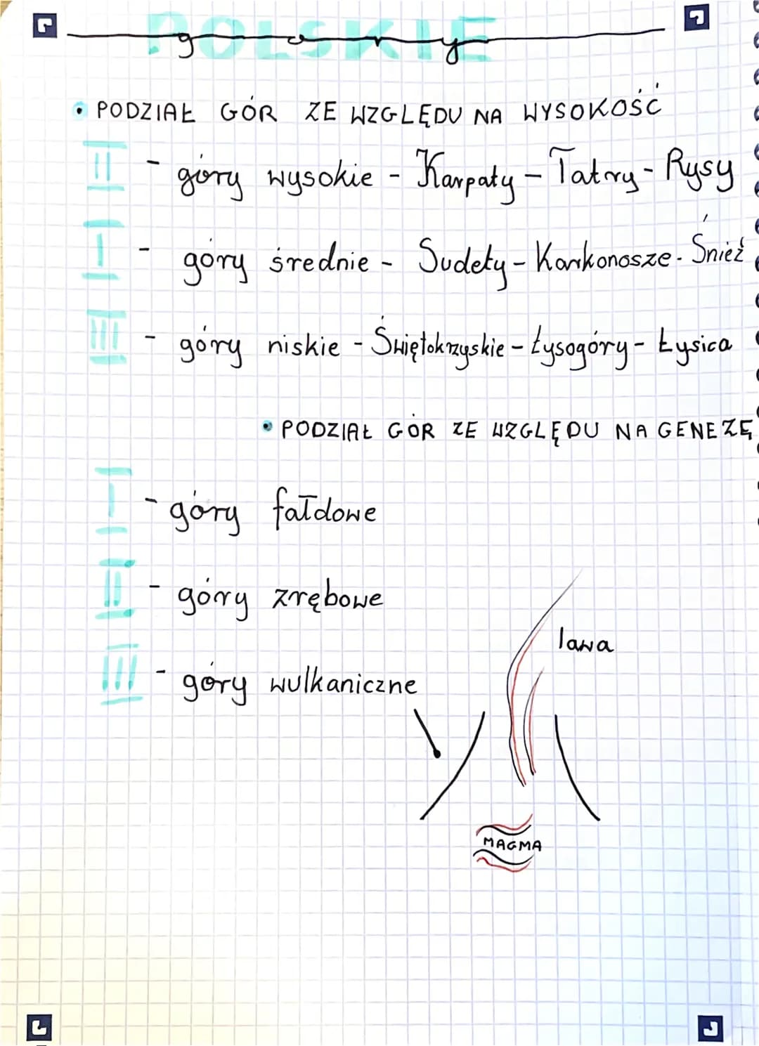 G
१
• PODZIAŁ GOR ZE WZGLĘDU NA WYSOKOŚĆ
|||
:!! - giory wysokie - Karpaty - Tatry - Rysy;
1
gory średnie - Sudety - Karkonosze. Snieź
góry 