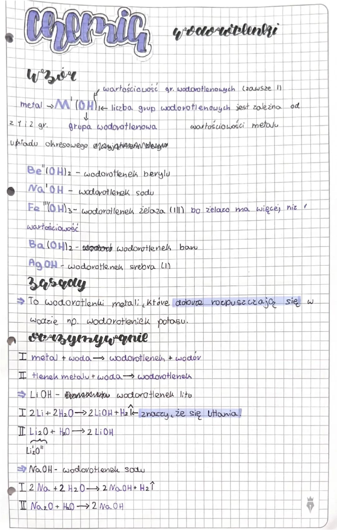 Chumic
wodowolenki
Wzor
wartościcwość gr. wodorotlenowych (zawsze 1)
metal (OH) liczba grup wodorotlenowych jest zależna od
→
↓
21 2 gr.
gru