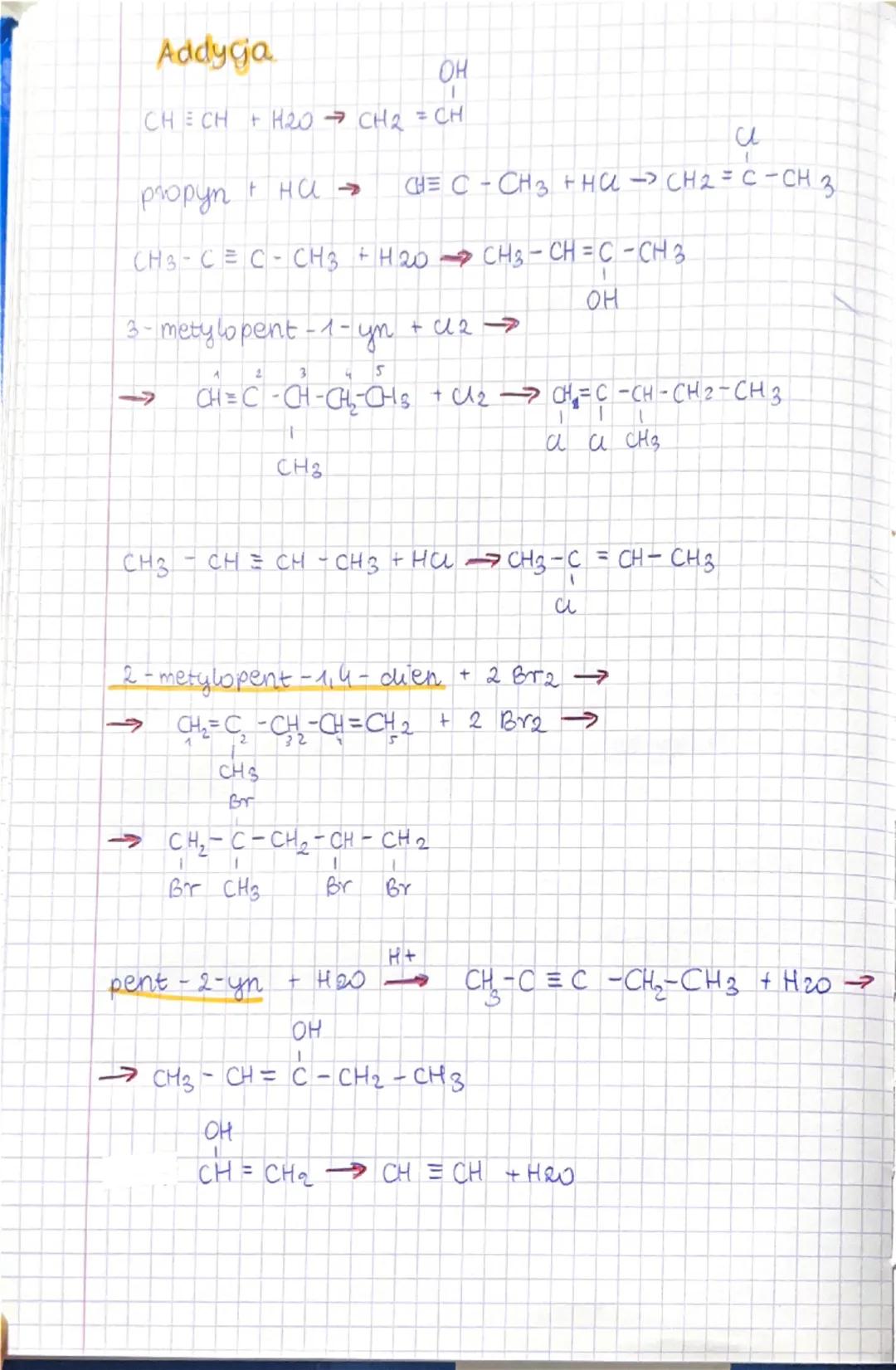 CHEMIA

Reakcje addyaji ALKENÓW

a) eten z bromem

etan
CH3-CH3

eten
CH2-CH2

Bir
Br
H
H
+ Br2H-C-C-H
H'eten H
H
H
1,2-dibromoetan

CH2=CH2