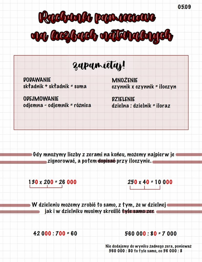 Rachunki Pamięciowe Na Liczbach Naturalnych Klasa 6 Proste wyjaśnienie: Rachunki pamięciowe na liczbach naturalnych i