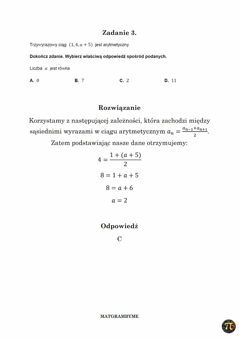 CIĄG ARYTMETYCZNY
Wzór na n-ty wyraz ciągu arytmetycznego danego dla
n≥ 1, w którym pierwszy wyraz to α₁, zaś różnica to r ma
postać
ana₁ + 