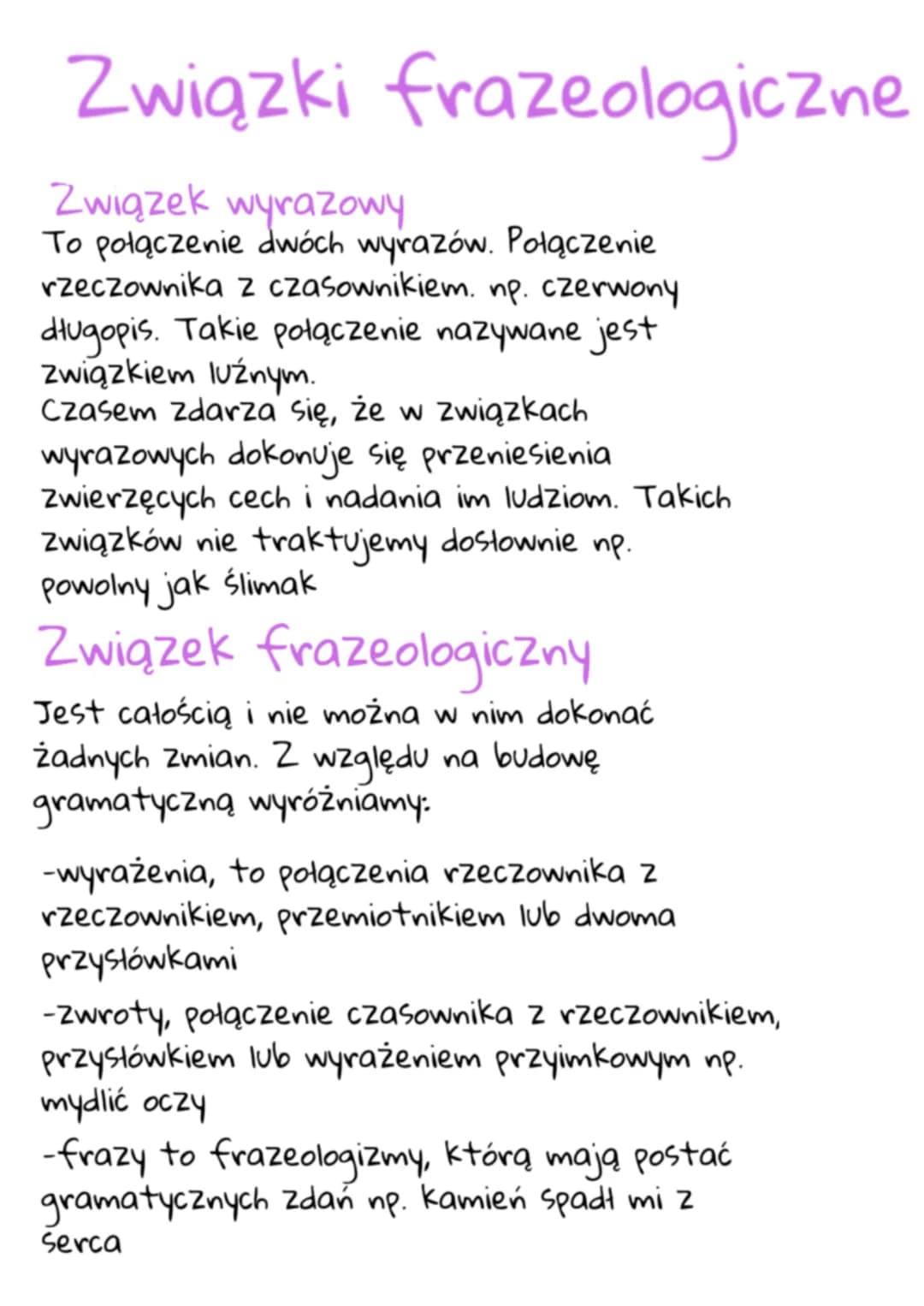 Związki frazeologiczne
Związek wyrazowy
To połączenie dwóch wyrazów. Połączenie
rzeczownika z czasownikiem, np. czerwony
długopis. Takie poł