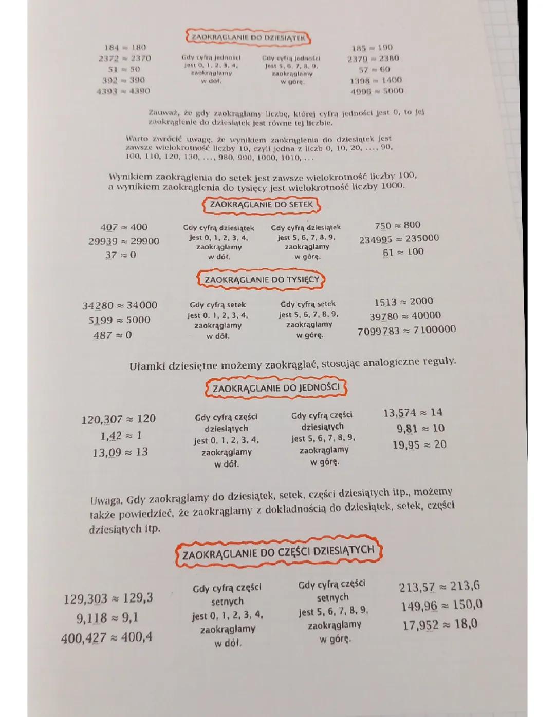 Zaokrąglanie liczb klasa 7