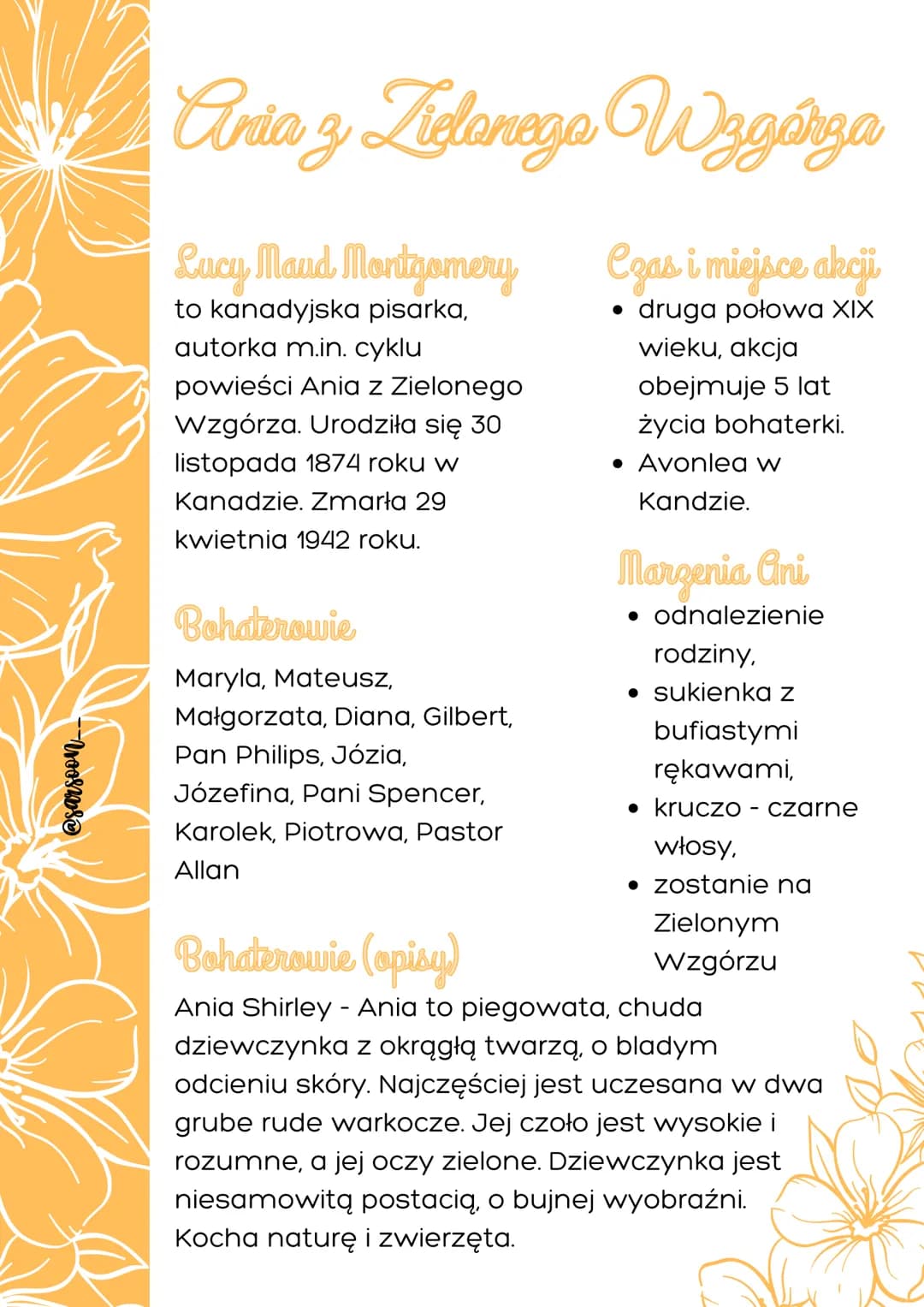 Wooszos
Ania z Zielonego Wzgórza
Lucy Maud Montgomery
Czas i miejsce akcji
to kanadyjska pisarka,
autorka m.in. cyklu
powieści Ania z Zielon